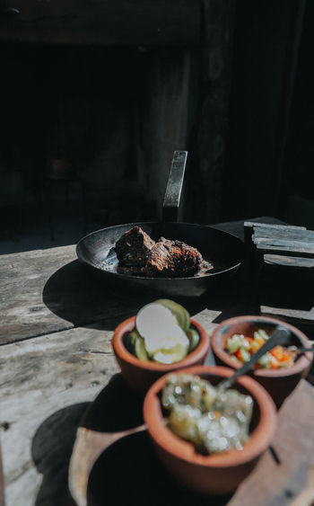 High angle view of food on table