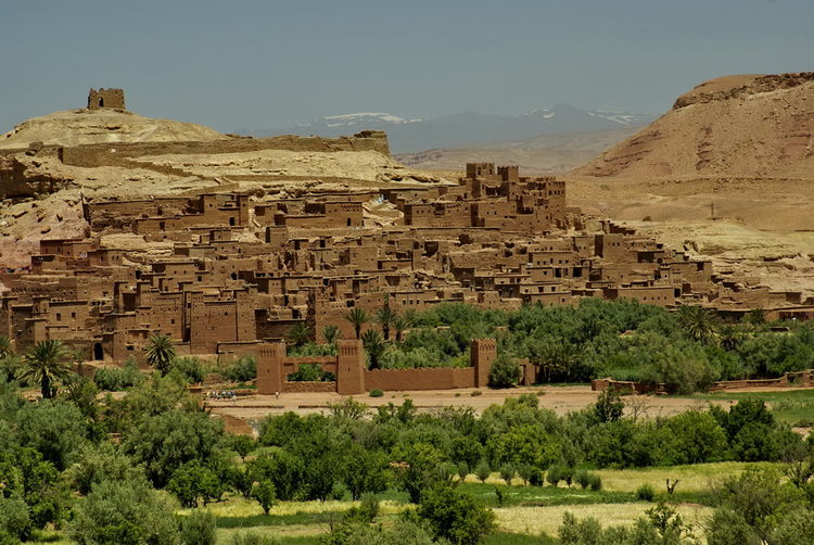 Mid distance view of buildings against clear sky