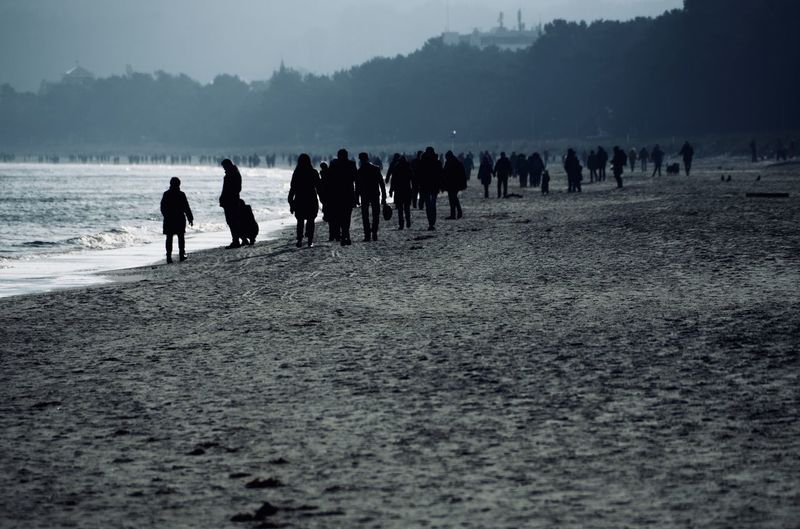 Group of people walking on beach