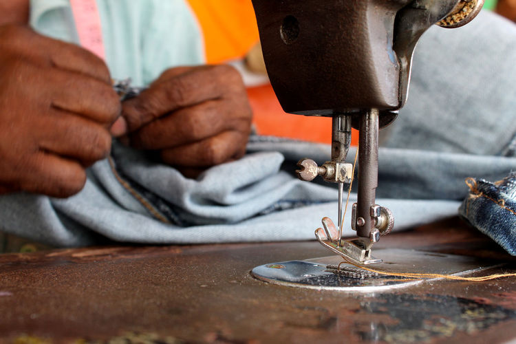 Close-up of sewing machine