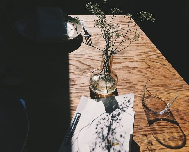 High angle view of table