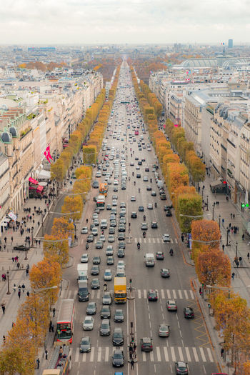 Aerial view of paris traffic, paris, france