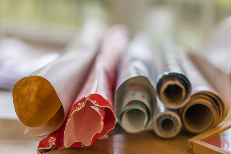 Close up of rolls of wrapping paper