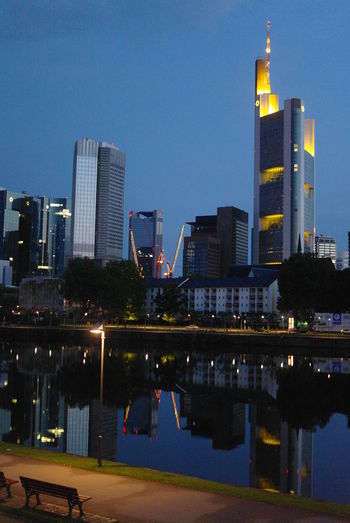 City skyline at dusk