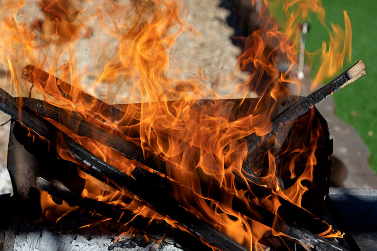 Close-up of burning fire outdoors