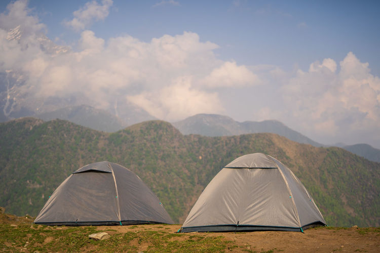 Camping in triund hill top at mckleodganj, dharamshala. one of the beautiful trek of dharamshala.