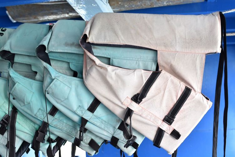 Close-up of life jackets
