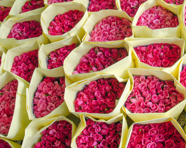 Full frame shot of pink rose bouquets