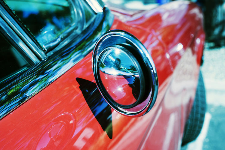 Close-up of car with side-view mirror