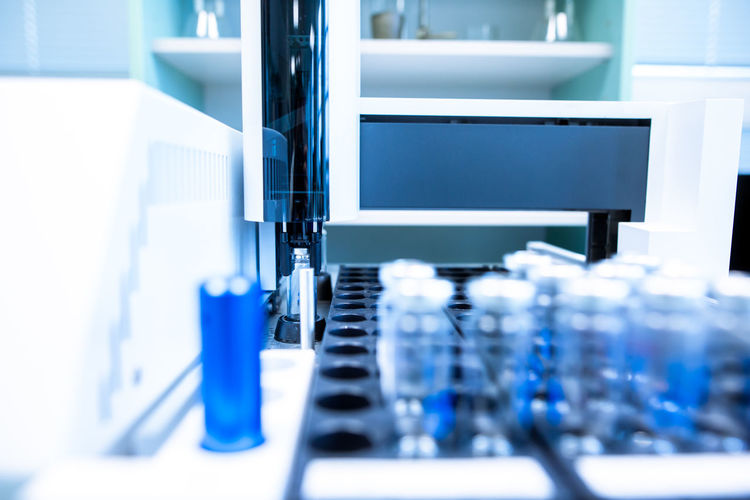 Close-up of vials at laboratory