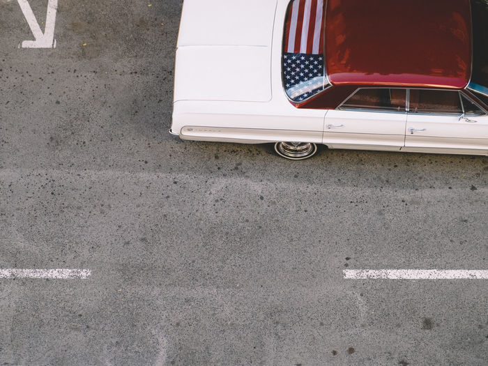 High angle view of car moving on street