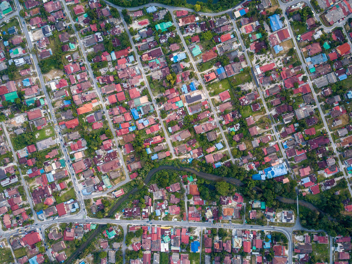 Aerial view of houses in town