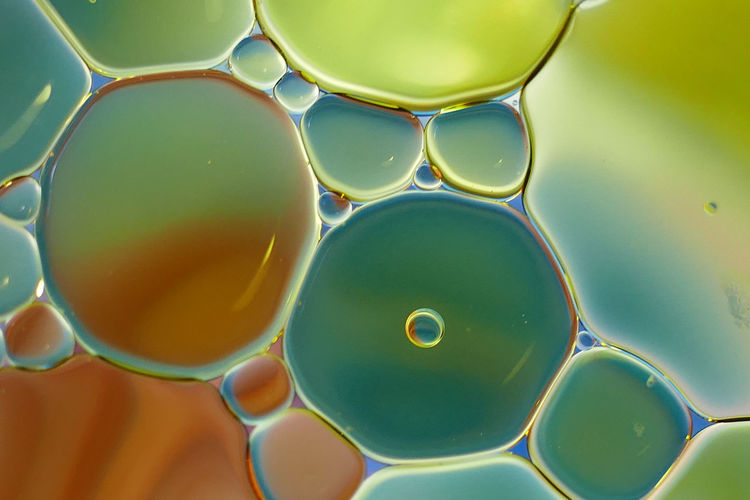 Full frame shot of oil bubbles in water