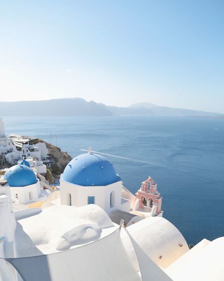 High angle view of sea against clear sky