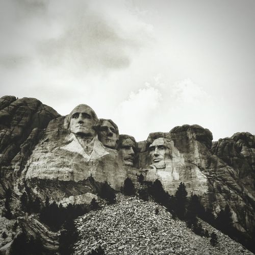 Low angle view of mt rushmore national monument against sky