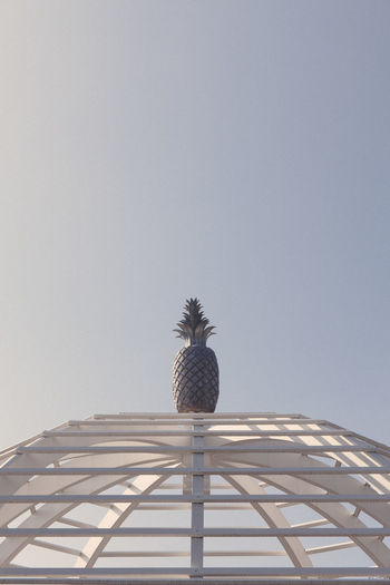 Low angle view of pineapple sculpture on dome against clear sky during sunny day