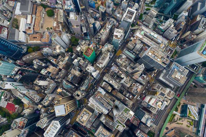 Aerial view of modern buildings in city