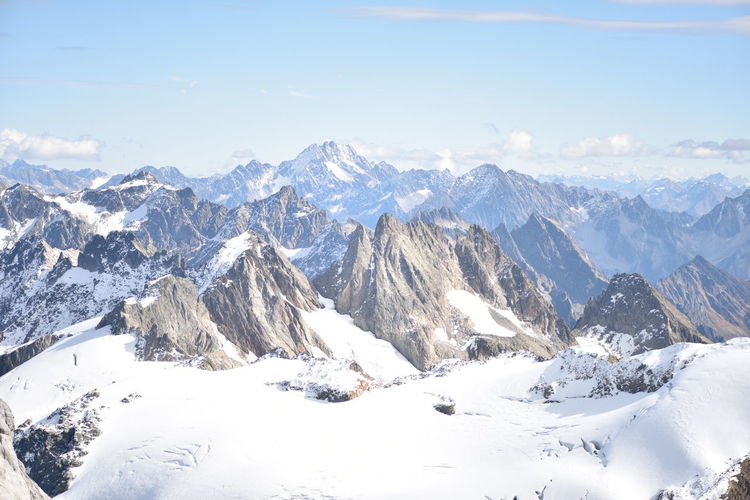 Scenic view of snowcapped mountains against sky