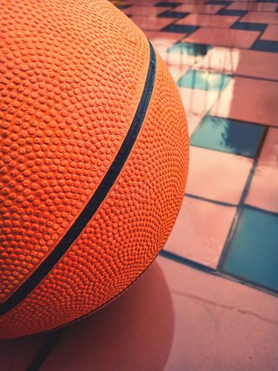 High angle view of basketball on floor