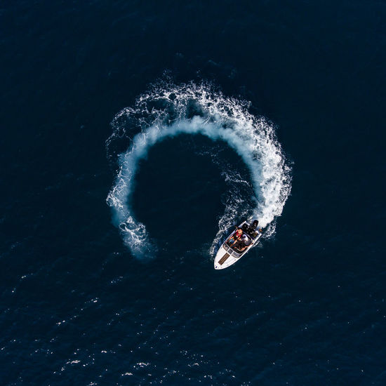 Aerial view on boat in sea
