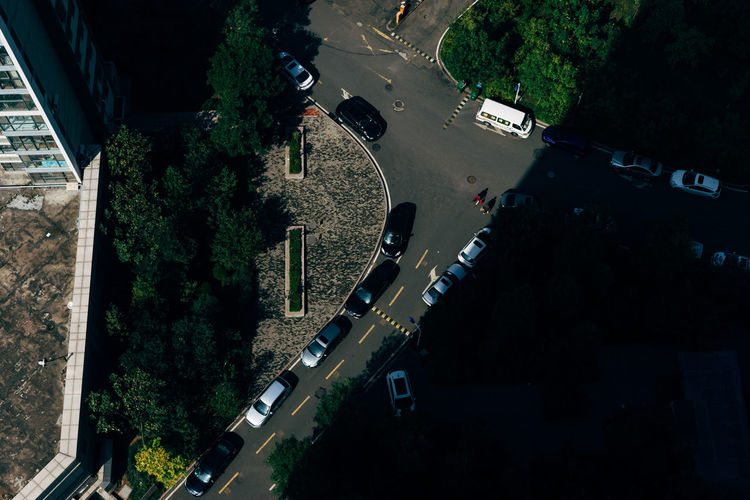 High angle view of cars on road