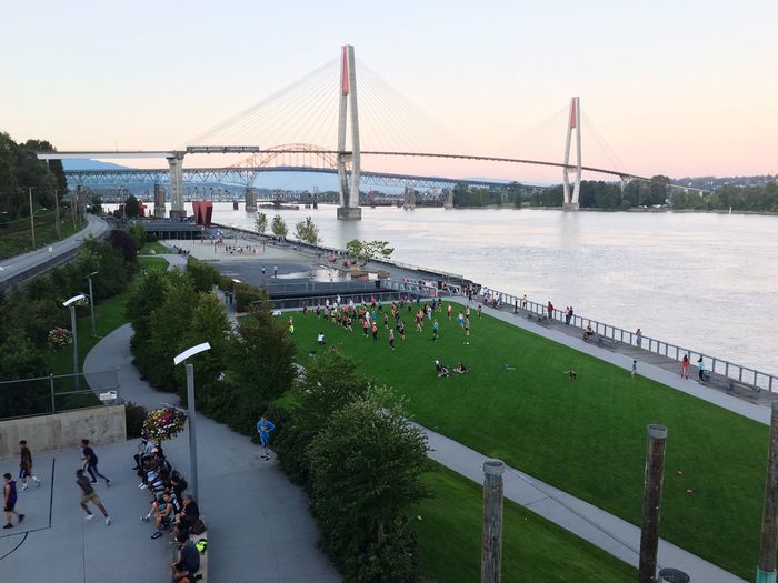 High angle view of suspension bridge