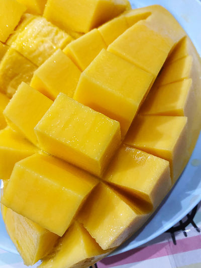 Close-up of yellow cake in plate