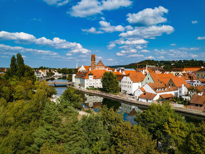 High angle view of landshut against sky