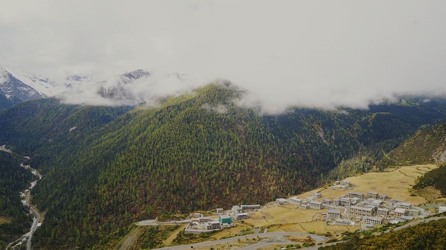 High angle view of yading village from sichuan province