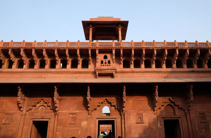 Unique architectural details of red fort, agra, unesco world heritage site, india