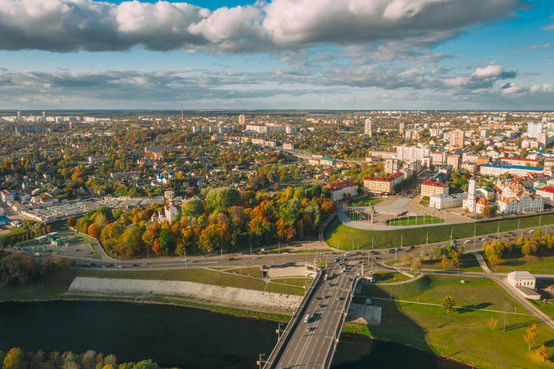 High angle view of townscape against sky