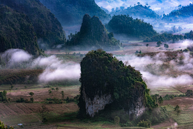 Mountain views and beautiful mist of phu langka national park, phayao province,thailand