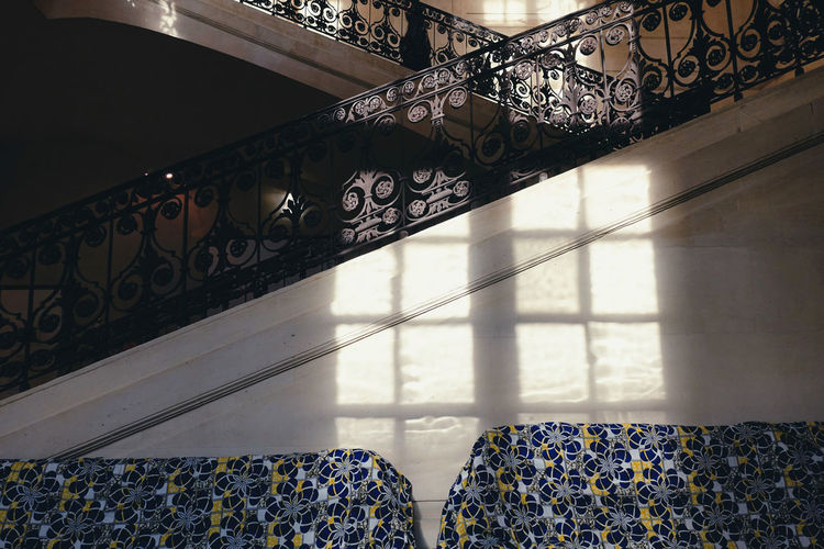 High angle view of staircase in building