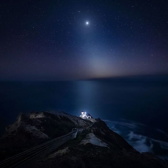 Scenic view of sea against sky at night