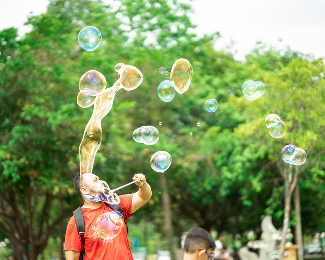 View of bubbles against blurred background