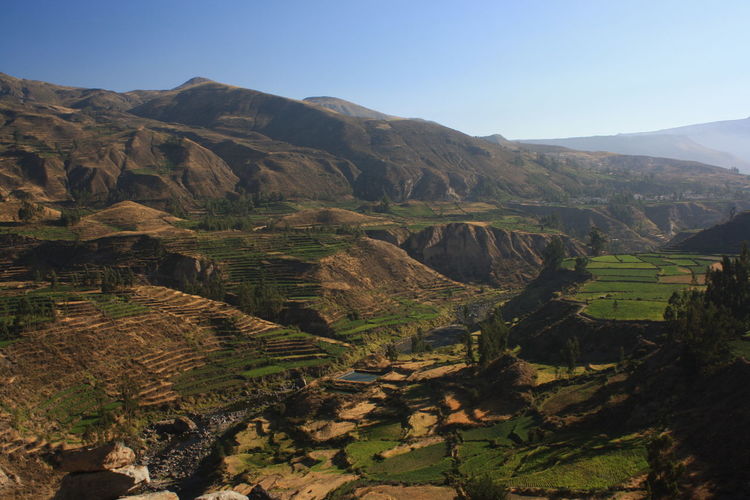 Scenic view of colca canyon and mountains