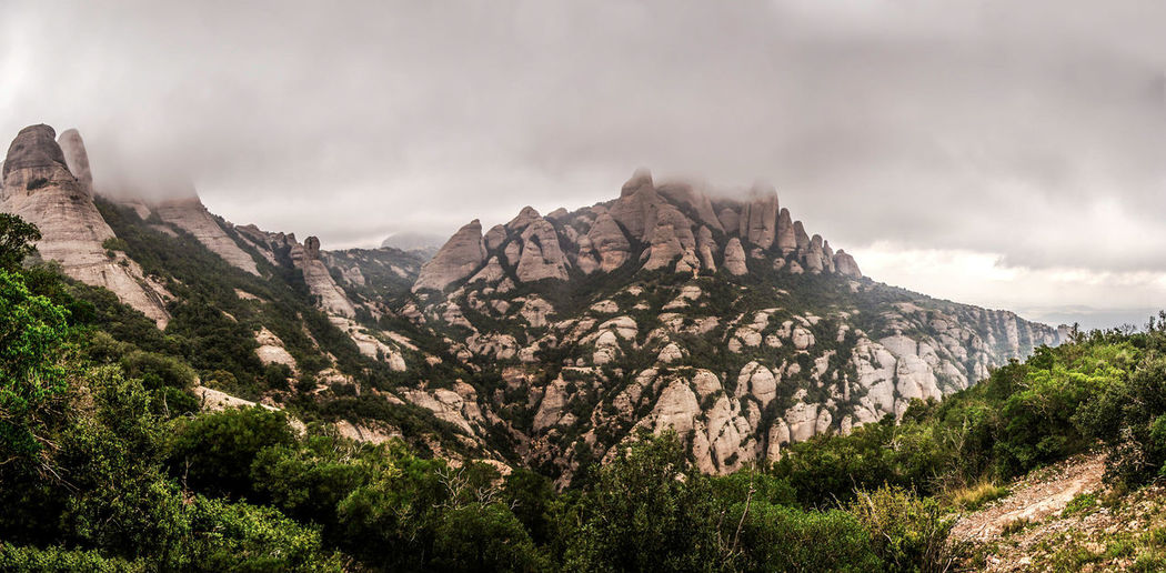 Scenic view of mountains against cloudy sky