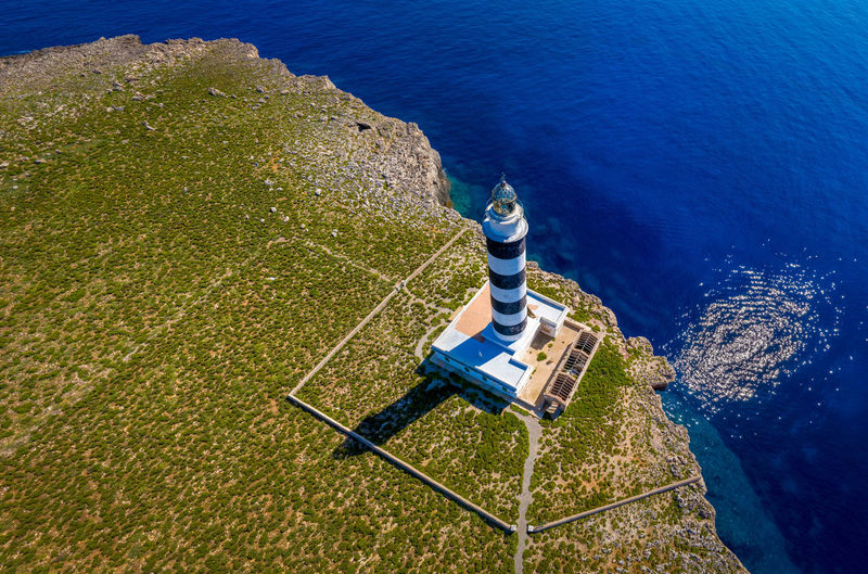 High angle view of man on sea shore