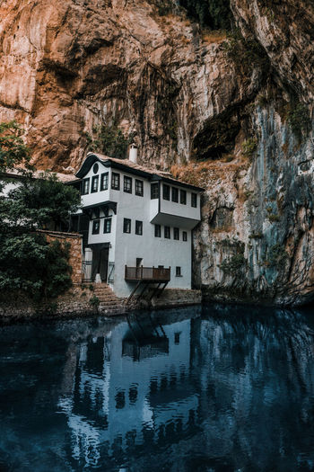 Reflection of buildings in lake