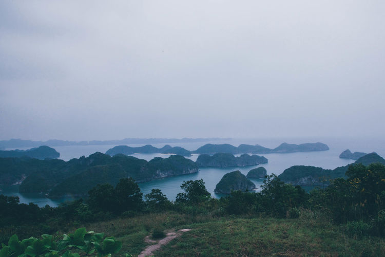 Scenic view of halong bay against sky