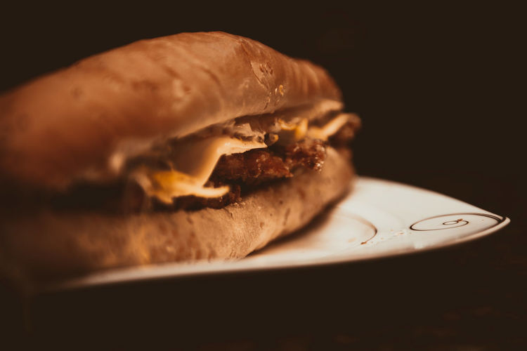 Close-up of burger in plate