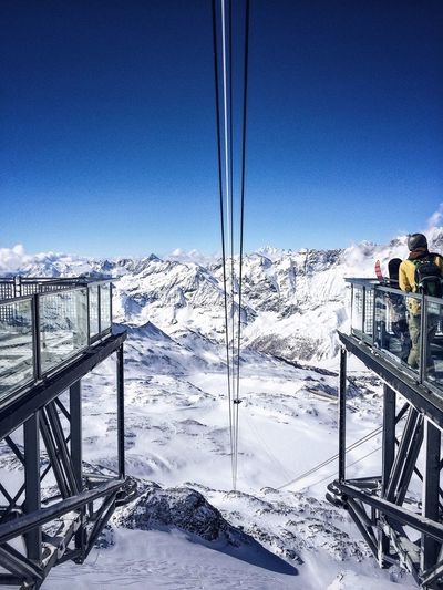 Scenic view of snow covered mountains