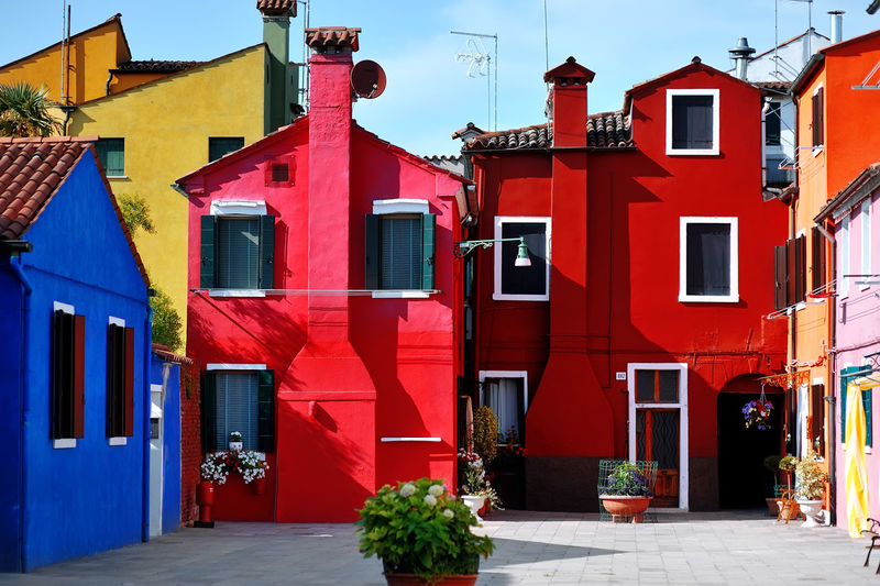 Red houses during sunny day