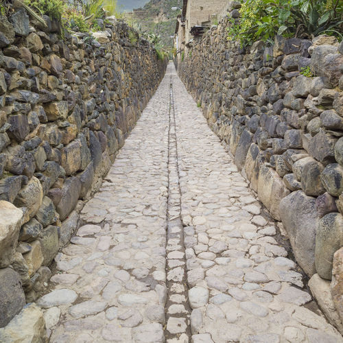 Footpath amidst stone wall