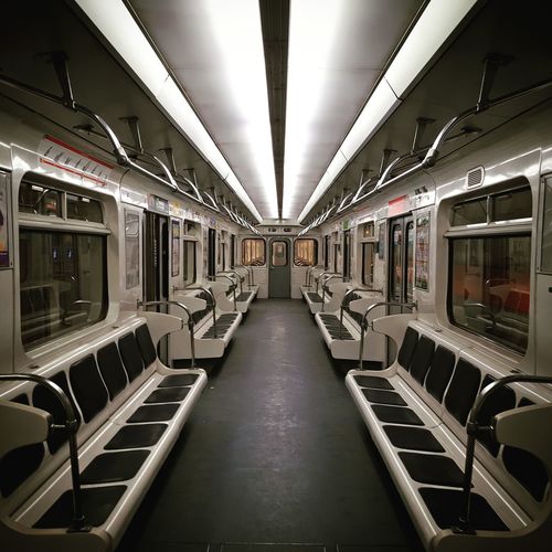 Interior of empty metro train