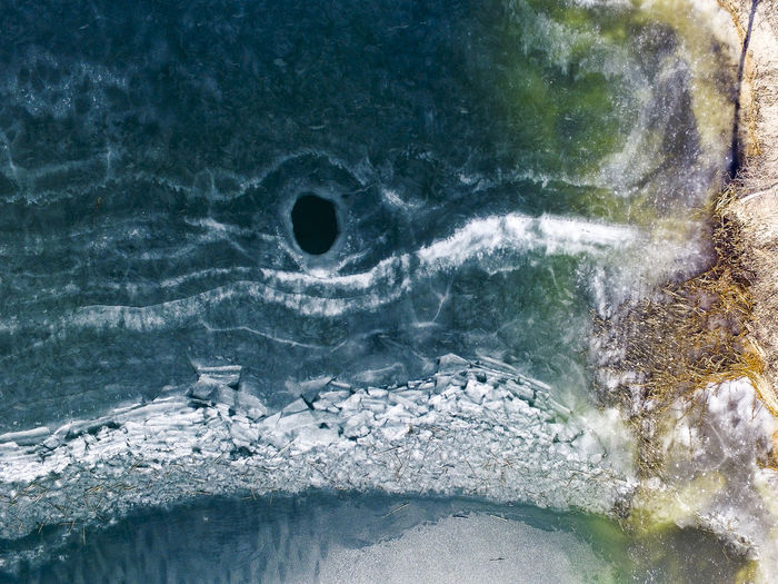 High angle view of frozen lake