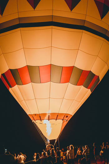 View of hot air balloons flying