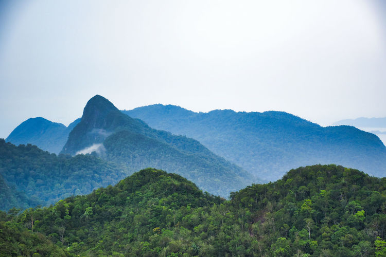 Beautiful stunning scenic panoramic view of langkawi from the top of gunung mat chincang mountain