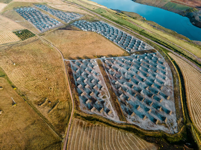 Aerial view of solar panel farm