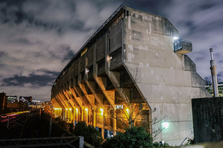 Panoramic view of building at night